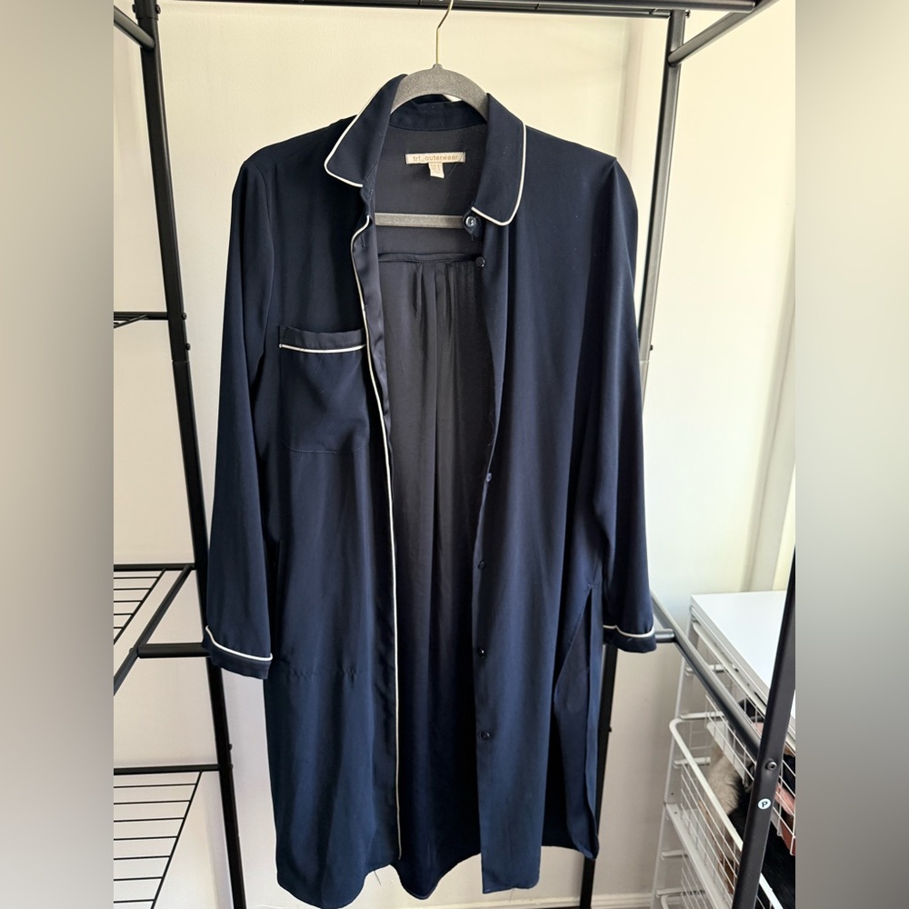 Navy Blue Button-Up with White Trim
